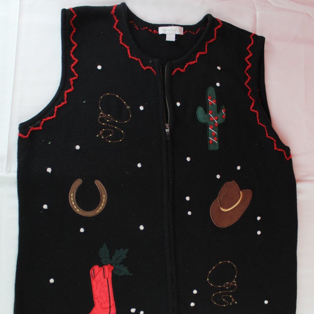 Women's Christmas Vest Black Size Large Charter Club Family Sweater Vest